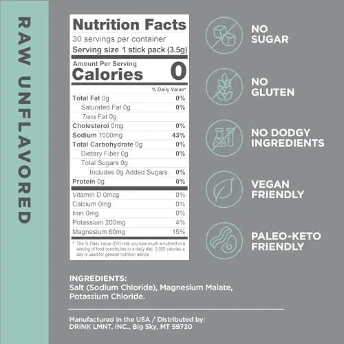 LMNT Zero-Sugar Electrolytes - Raw Unflavored Salt - Hydration Powder Packets Drink LMNT Au supplements