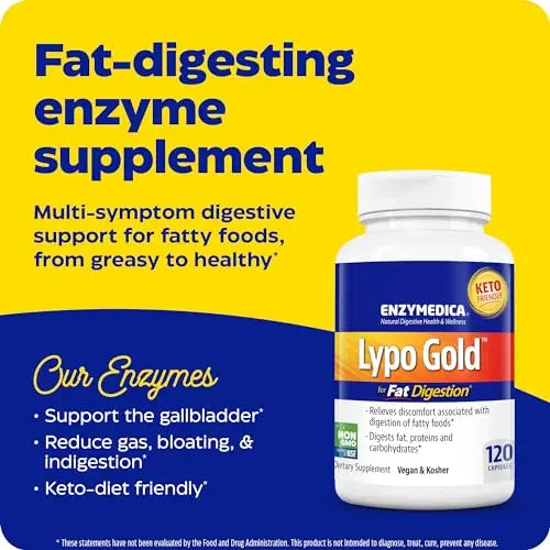 Enzymedica Lypo Gold, Digestive Enzymes for Fat Digestion, Offers Fast Acting Gas Enzymedica Au supplements