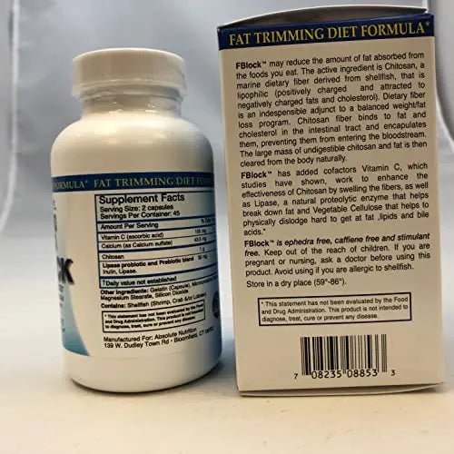 Absolute Nutrition FBlock Xtra Fat Absorber, Diet Formula, 90 Capsules Absolute Nutrition Au supplements