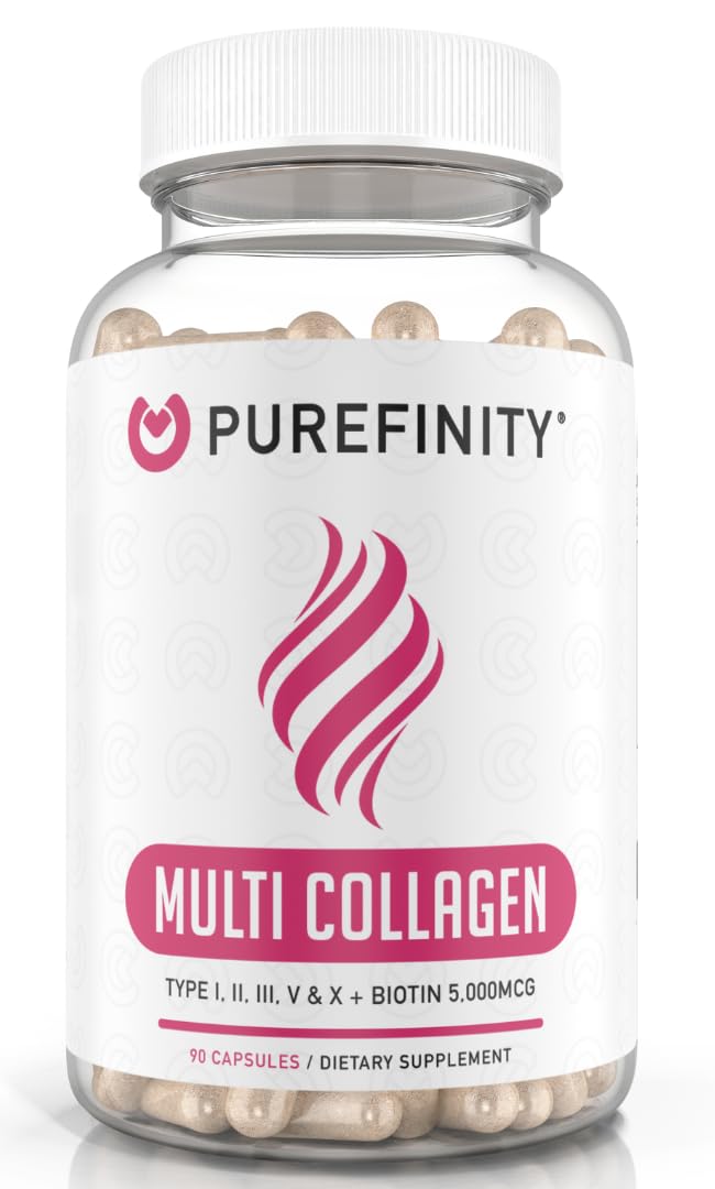 PUREFINITY Collagen Peptides for Women – Type I, II, III, V & X with Biotin & Hyaluronic Acid, Supports Healthy Skin, Bones, Hair & Nails – Non-GMO, Grass-Fed (90 Capsules, 1 Month Supply) PUREFINITY Au supplements