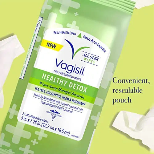 Vagisil Wipes for All Over Cleaning, Health Detox, Formulated with Essential Oils, 20 Wipes Vagisil Au supplements