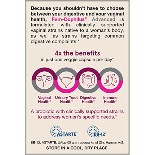 Jarrow Formulas Fem-Dophilus Advanced Vaginal & Digestive Probiotics 10 Billion CFU with 6 Science Backed Strains, for Vaginal, Urinary Tract