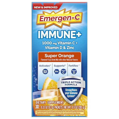 Emergen-C Immune+ Triple Action Immune Support Powder, BetaVia (R), 1000mg Vitamin C, B Vitamins, Vitamin D and Antioxidants