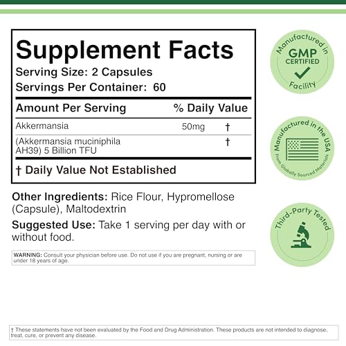 Akkermansia Probiotic and Postbiotic (Increases GLP-1 Production) 120 Capsules, 50mg per Serving (Third Party Tested to 5 Billion TFU per Serving, 50 Billion CFU per Gram) by Double Wood Double Wood Supplements Au supplements