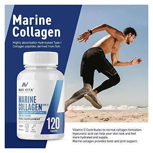 Marine Collagen Type 1 2400mg - 120 Capsules Supplement with Hyaluronic Acid and Vitamin C MAX VITA MAXIMUM VITALITY Au supplements