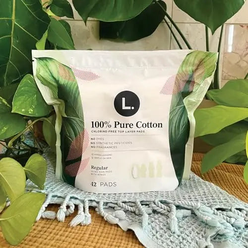 L. Pure Cotton Topsheet Pads for Women, Regular Absorbency, Ultra Thin Pads with Wings L. Au supplements