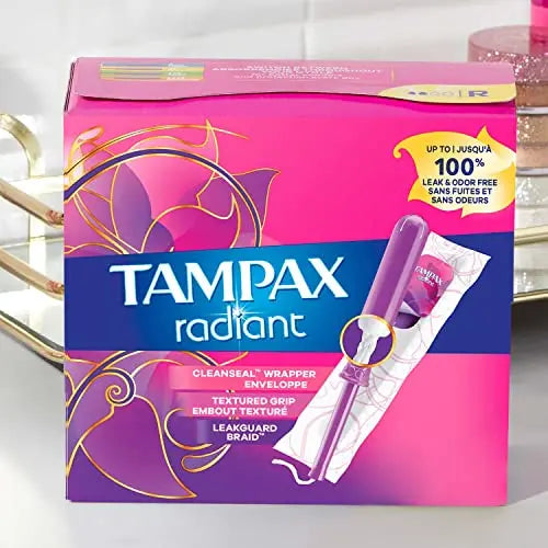 Tampax Radiant Tampons, Regular Absorbency, with Leakguard Braid, Unscented, 84 Count Tampax Au supplements