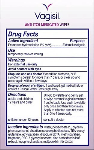 Vagisil Anti-Itch Medicated Wipes, Maximum Strength 12 ea (Pack of 6) Vagisil Au supplements