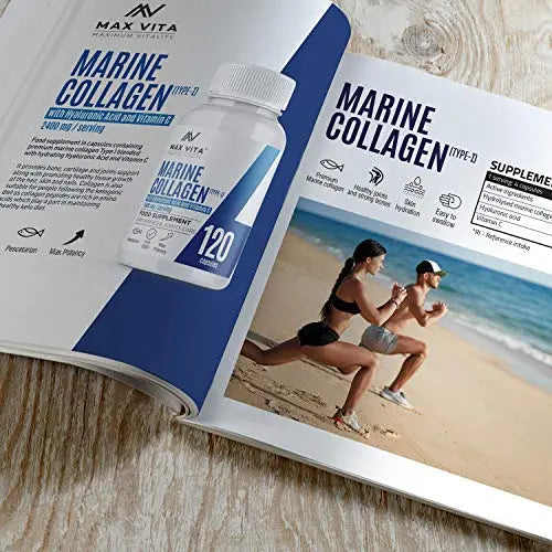 Marine Collagen Type 1 2400mg - 120 Capsules Supplement with Hyaluronic Acid and Vitamin C MAX VITA MAXIMUM VITALITY Au supplements