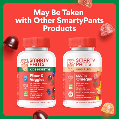 SmartyPants Kids Fiber & Veggies: Prebiotic Fiber Gummies for Kids, Fiber Supplement with Inulin, Organic Green Veggie Blend, Vegan, Gluten Free
