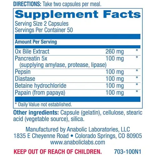 Anabolic Laboratories Multi Enzyme Nutritional Supplements - 100 Capsules of Digestive Anabolic Laboratories Au supplements