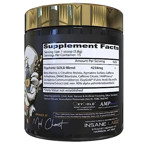 Insane Labz Psychotic Gold, High Stimulant Pre Workout Powder, Extreme Lasting Energy Insane Labz Au supplements