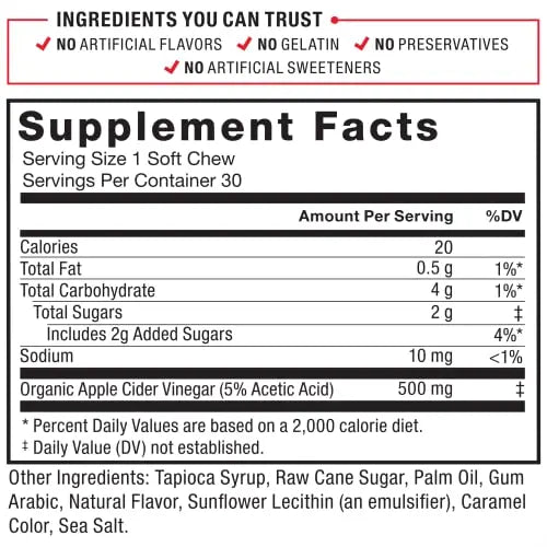 Force Factor Organic Apple Cider Vinegar Soft Chews for Digestion and Metabolism Support Force Factor Au supplements