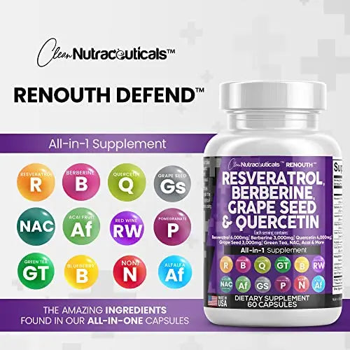 Resveratrol 6000mg Berberine 3000mg Grape Seed Extract 3000mg Clean Nutraceuticals Au supplements