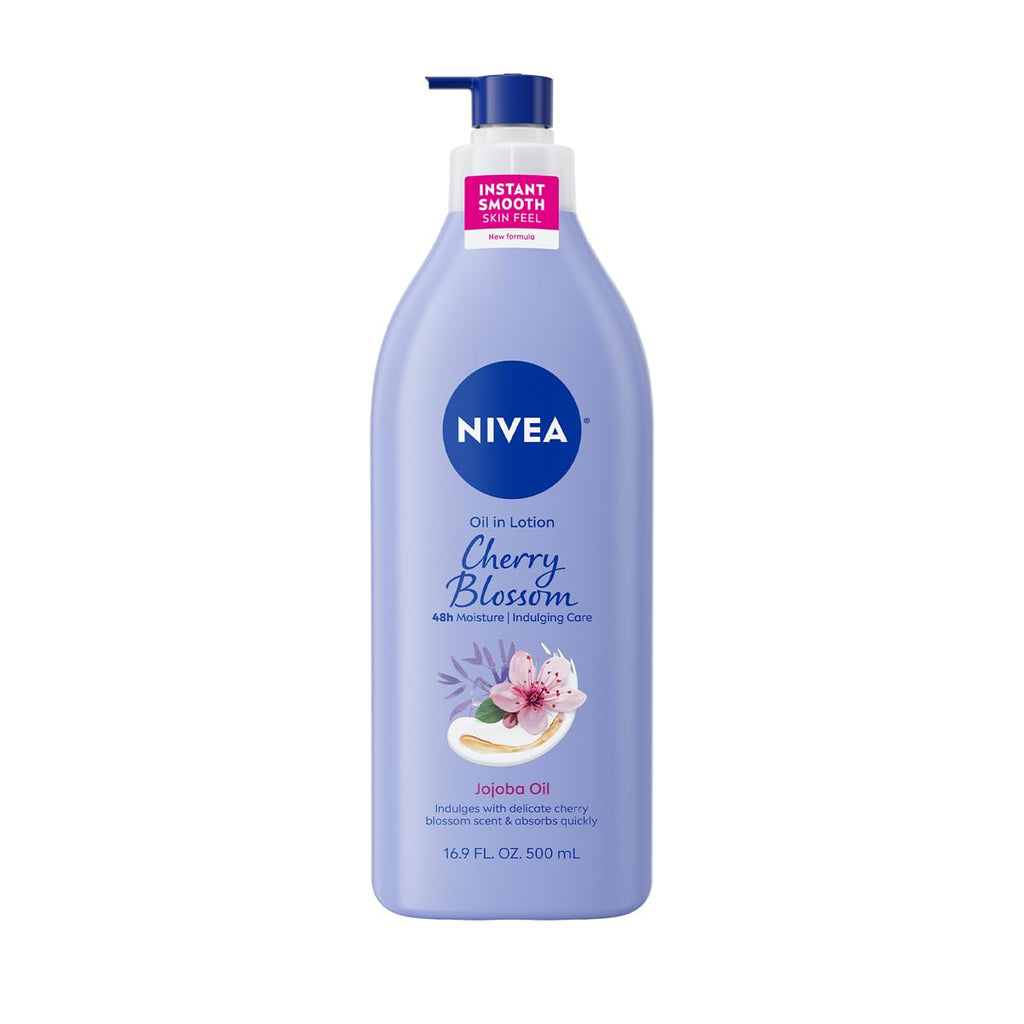 NIVEA Oil Infused Cherry Blossom and Jojoba Oil Body Lotion for Women, Fast-Absorbing and Non-Greasy Cherry Blossom Scented