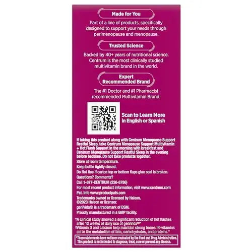 Centrum Complete Multivitamin Supplement + Hot Flash Support Menopause Support Tablets, with Clinically Studied geniVida, 30 Count Centrum Au supplements
