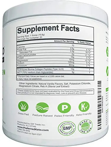 Keto Collagen Protein Powder with MCT Oil – Keto and Paleo Friendly Grass Fed Preferred Elements Au supplements