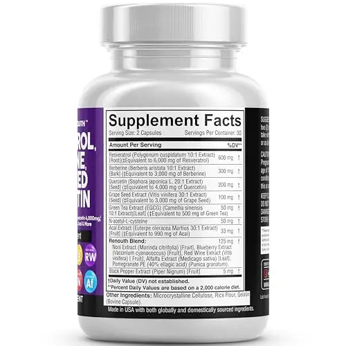 Resveratrol 6000mg Berberine 3000mg Grape Seed Extract 3000mg Clean Nutraceuticals Au supplements