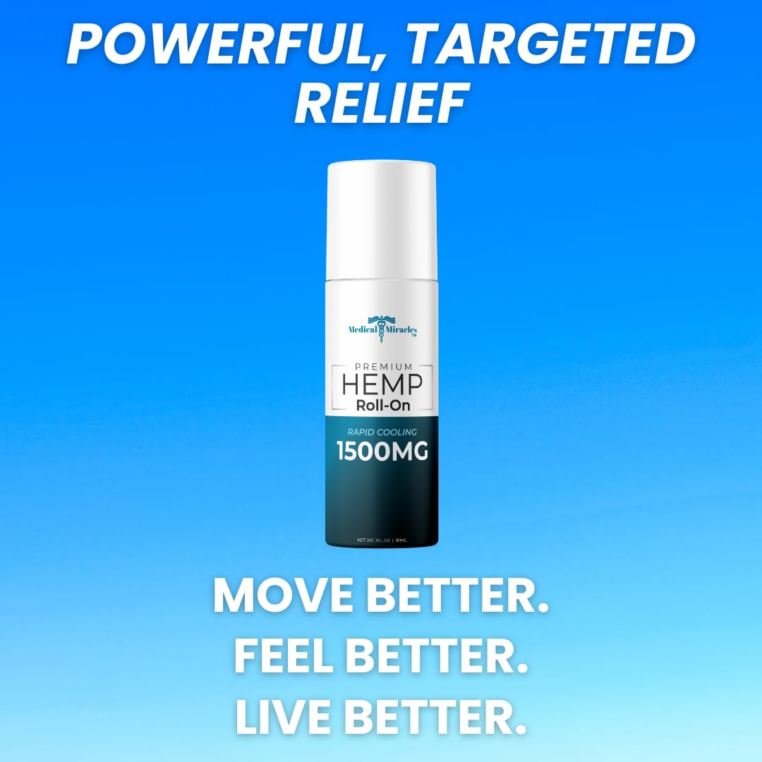 Medical Miracles New Hemp Oil Roll On - Ideal for Muscles, Hips, Joints, Neck, Back, Elbows, Fingers, Hands, and Knees (1500mg Roll-On) Medical Miracles Au supplements