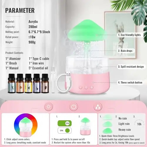 Rain Cloud Humidifier Water Drip with 5 Essential Oils, Cloud Diffuser with 7 Changing Colors Night Lights EvCZen Au supplements