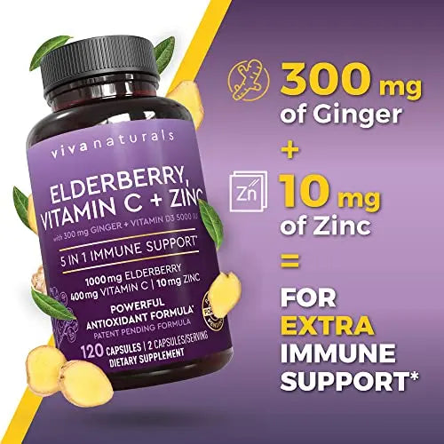 Viva Naturals Sambucus Elderberry with Vitamin C and Zinc for Adults - 5 in 1 Sambucus Viva Naturals Au supplements