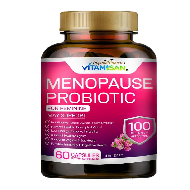 Menopause Support for Women – Hormone-Free Prebiotics & Probiotics 100 Billion CFU with Black Cohosh & Ashwagandha | Feminine Care, pH Balance, Vaginal Health, Hot Flashes, Night Sweats & Mood Swings VITAMISAN Au supplements