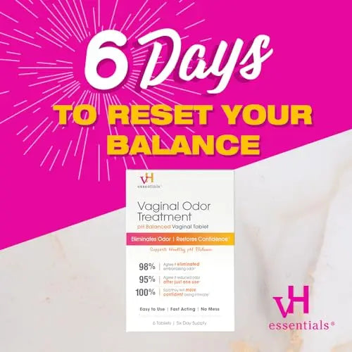 vH essentials Vaginal Odor Treatment - pH Balanced Vaginal Suppositories - 6 Tablets With Applicator, White vH essentials Au supplements