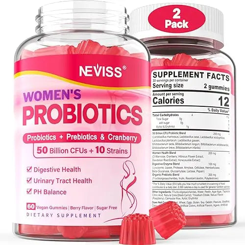 Probiotics for Women Gummies, Sugar Free Vaginal Probiotics 50 Billion CFU 10 Strains w/ Cranberry NEVISS Au supplements