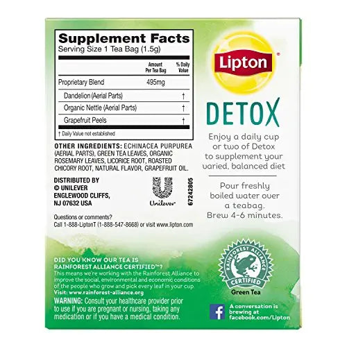 Lipton Green Tea Bags, Herbal Supplement for Detox, 15 Count (Pack of 4) Lipton Au supplements