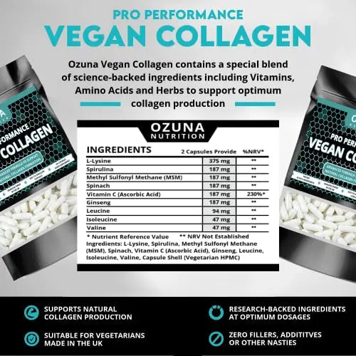 Pro Performance Vegan Collagen Complex – Vegetarian Collagen Capsules, Plant Based Collagen OZUNA NUTRITION Au supplements