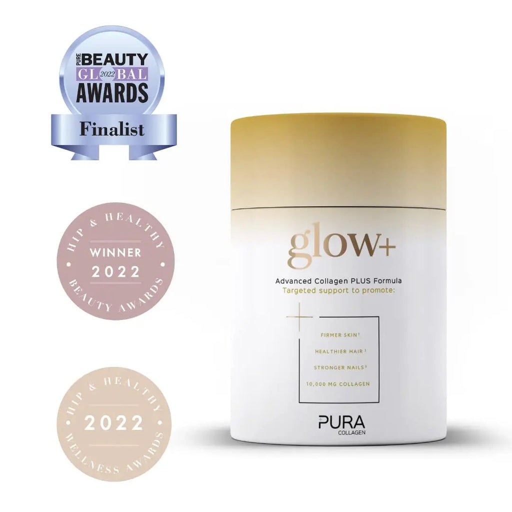 Pura Collagen Powdered Supplement Glow+, 10,000mg Hydrolysed Peptides, Hyaluronic Acid, Vitamins & Minerals, 28 Servings, 284 g Pura Collagen Au supplements