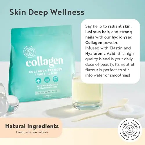 Collagen Powder with Hyaluronic Acid 400g - Collagen Peptides Supplement + Amino Acids Alpha Foods Au supplements