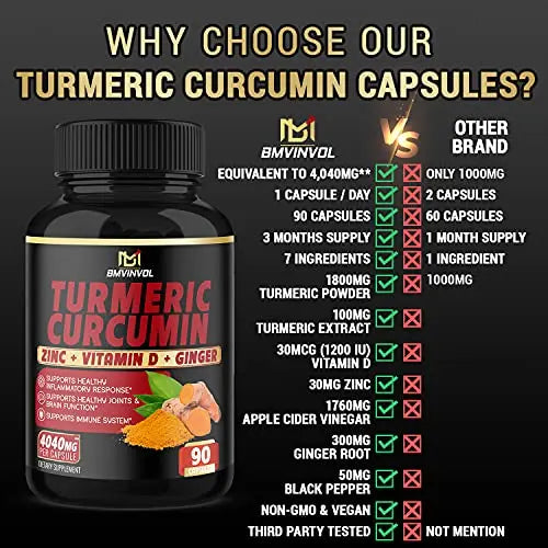 BMVINVOL Turmeric Curcumin Supplement 4040 mg - 95% Curcuminoids with Ginger BMVINVOL Au supplements