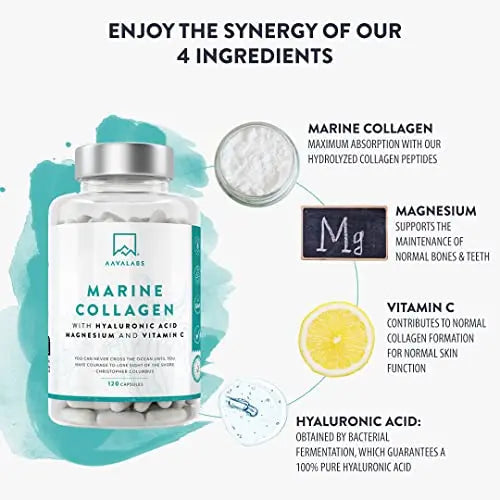 Marine Collagen Tablets for Women and Men with Hyaluronic Acid, Natural Vitamin C & Magnesium - with Pure Collagen peptides AAVALABS Au supplements