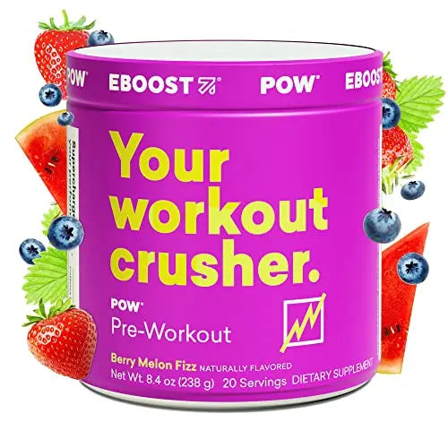EBOOST POW Natural Pre Workout Powder - 20 Servings - Berry Melon Fizz - Pre Workout EBOOST Au supplements