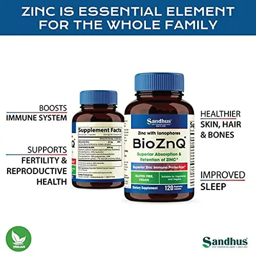 Sandhu's BioZnq 900mg Vegetarian Capsules Zinc Supplement with Quercetin Sandhu's Au supplements