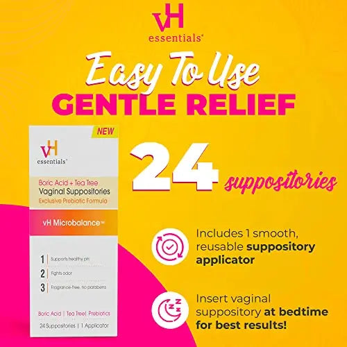 vH essentials Boric Acid + Tea Tree Vaginal Suppositories - Prebiotics Formula with Lactic Acid vH essentials Au supplements