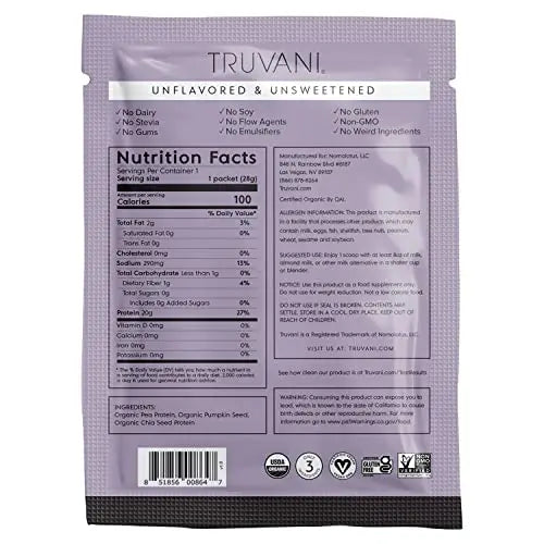 Truvani Organic Vegan Protein Powder Unflavored - 20g of Plant Based Protein, Organic Truvani Au supplements
