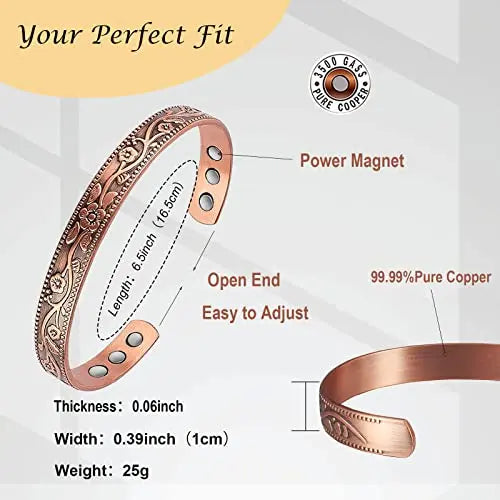 UtenoTureH Magnetic Copper Bracelet for Women for Arthritis, 6.5'' Adjustable Solid Copper Bracelet UtenoTureH Au supplements