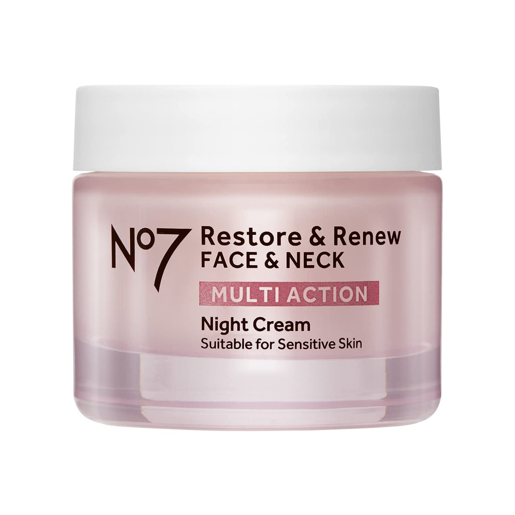 No7 Restore & Renew Multi Action Night Cream for Face & Neck - Nighttime Face Moisturizer with Collagen Peptides