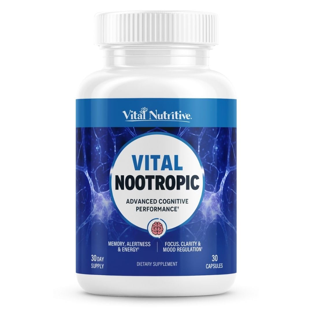 Vital Nootropic 12-in-1 Brain Supplement for Memory, Focus & Energy Support – L-Tyrosine, Bacopa, Rhodiola, Caffeine, B Vitamins – Cognitive Balance Capsules for Men & Women-30 Days Supply VITAL NUTRITIVE Au supplements