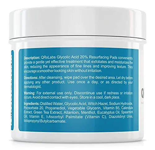 QRxLabs Glycolic Acid 20% Resurfacing Pads for Face & Body with Vitamins B5 QRxLabs Au supplements