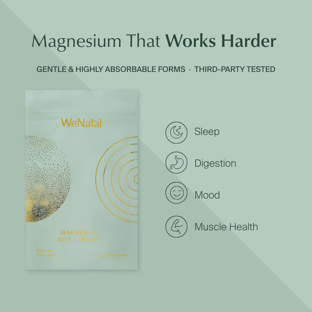 WeNatal Rest + Digest Magnesium Supplement with Glycinate, Malate, Citrate & Gluconate for Relaxation, Digestion, Sleep, Mood & Stress Support – Vegan, Non-GMO, 60 Capsules WeNatal Au supplements