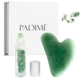 Padime 2 pcs | Premium Set | Real Jade Gua Sha Tool for Facial Skin Care + Glass Bottle for Your Oil Padimë Au supplements