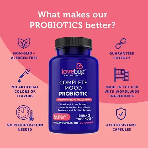 Lovebug Complete Mood Probiotic | 10 Clinically Studied Probiotic Strains & Patented lovebug PROBIOTICS Au supplements