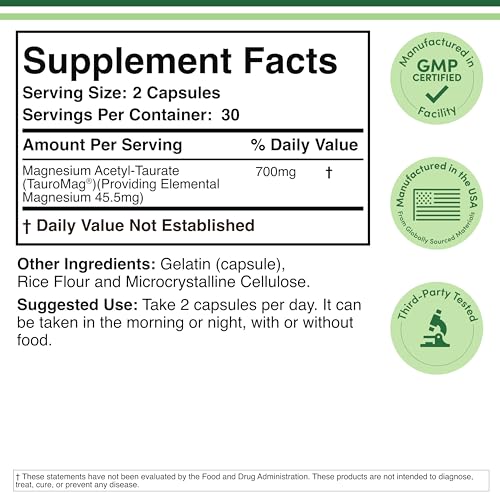Magnesium Acetyl-Taurate (ATA MG, TauroMag) Novel and Patented Form of Magnesium for PMS and Cramp Relief (60 Capsules, 350mg) PMS Relief Magnesium Supplement by Double Wood Supplements Double Wood Supplements Au supplements