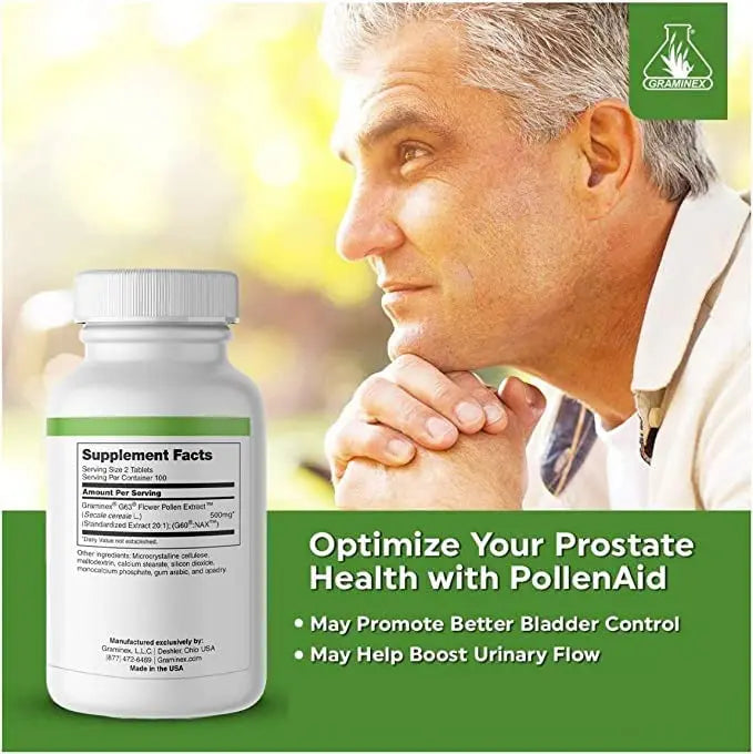 Graminex PollenAid Prostate Supplement: All Natural Prostate Support for Bladder Control & Urinary Tract Health, Rye Pollen Extract Made in USA, 200 Tablets Graminex Au supplements