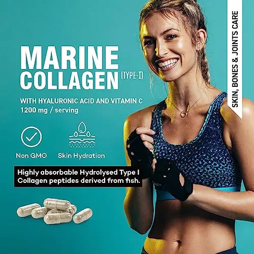 Marine Collagen Supplement 1200mg with Hyaluronic Acid & Vitamin C Hydrolysed Peptides Powder MAX VITA MAXIMUM VITALITY Au supplements