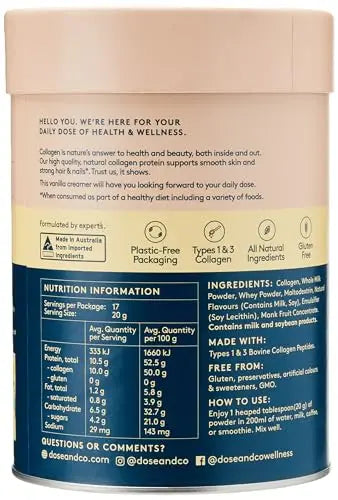 Dose & Co Collagen Creamer in Vanilla Flavour - 340g Powder Supplement DOSE & CO Au supplements