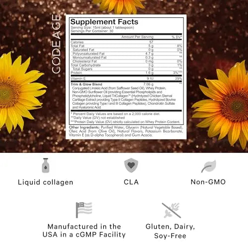 Codeage Liquid Collagen Supplement Chocolate Flavor, Beauty Trim & Glow Liposomal Codeage Au supplements